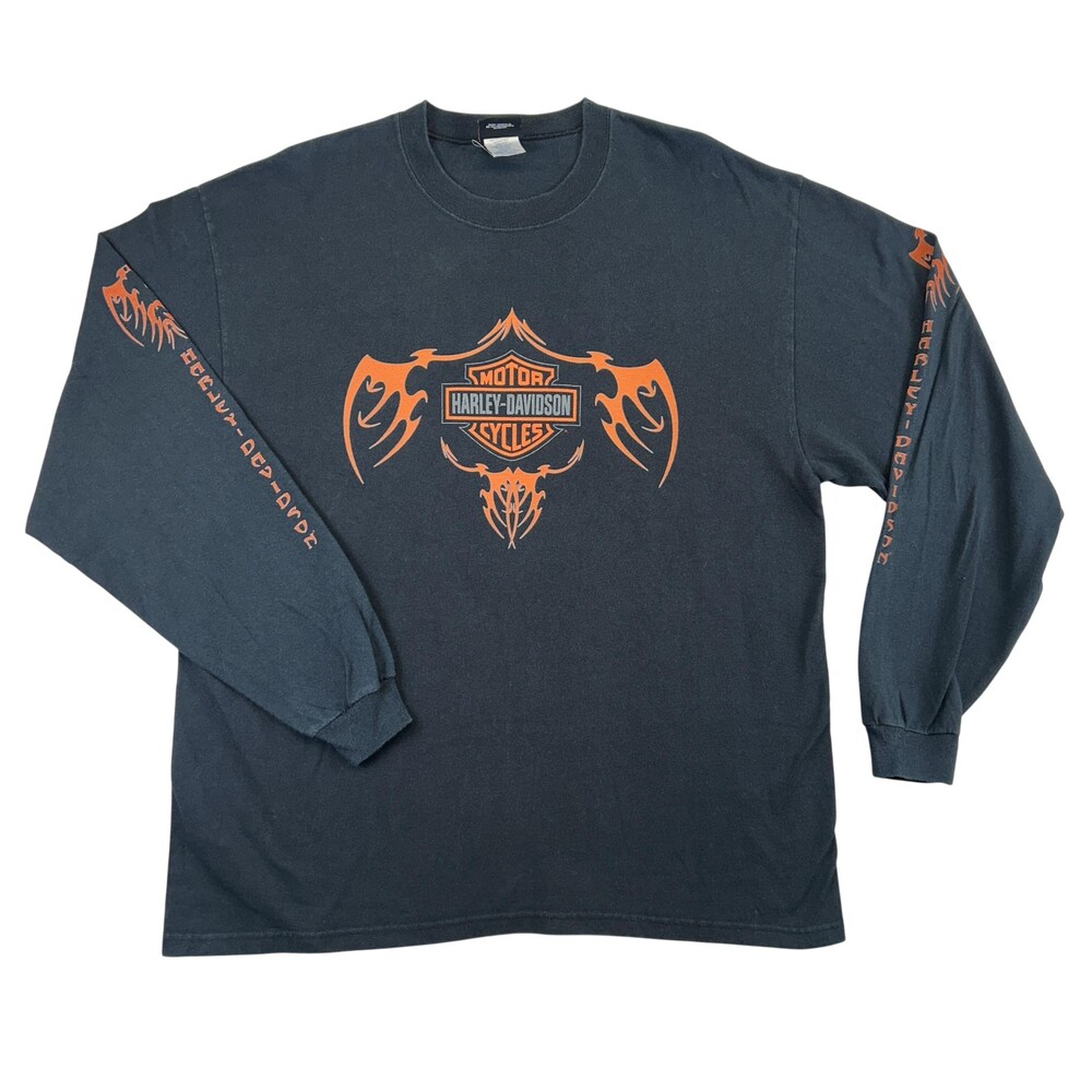 Vintage Harley Davidson Shirt Mens XL Long Sleeve Tribal Faded Flame Graphic USA